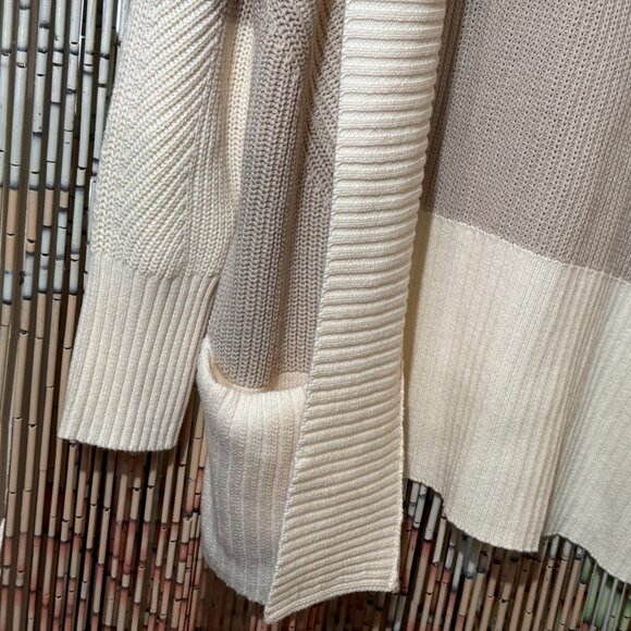 Isaac Mizrahi Shawl Collar Cardigan Sweater, Block Pattern, Cream/Beige, Large - Picture 12 of 16